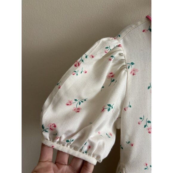 Vintage Girls Kids  1980s 90s Girls Roses Dress w/ Peter Pan Collar Ivory Pink 6 - Picture 2 of 11